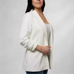 Dakota Blue Womens Blazer XXL Ivory Crepe Open Front Long Sleeve Jacket